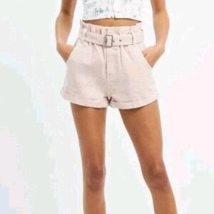 NWT PacSun Rose Pink Paperbag High Waist Denim Mom Shorts Size M